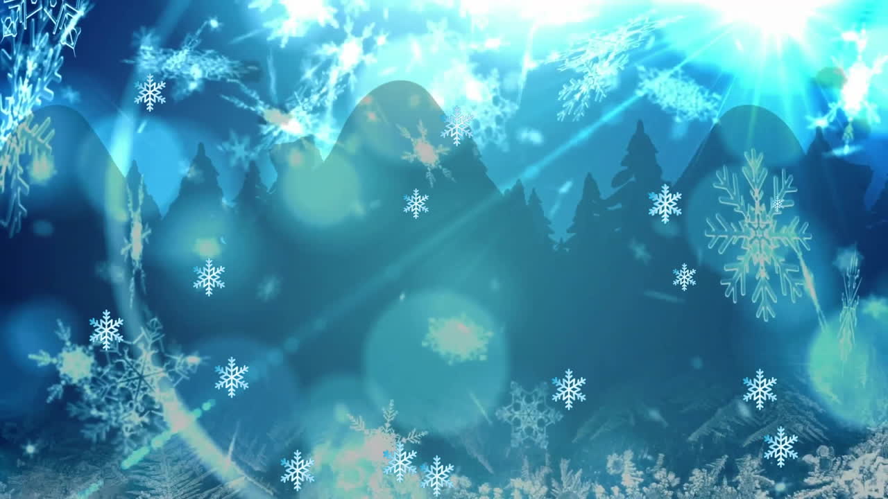 파란색 배경 위에 내리는 눈의 애니메이션