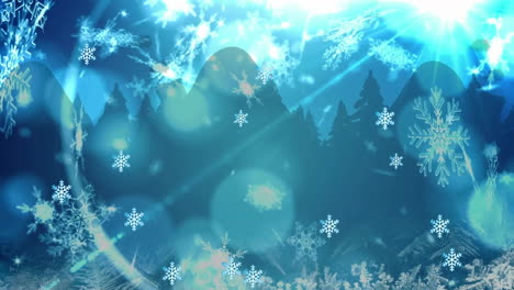 animation of snow falling over blue background