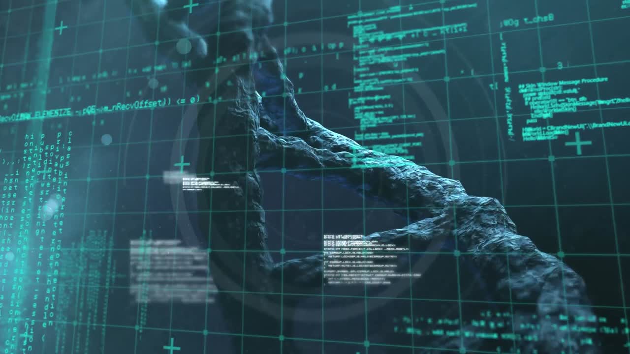 Animation of data processing over 3d dna strand spinning