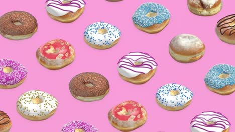 different donuts on a pink background