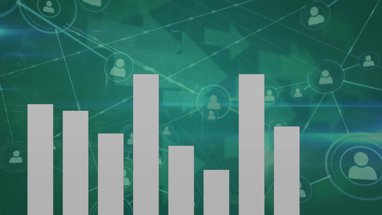 Animated Bar Chart with Social Network Connections on Green Background
