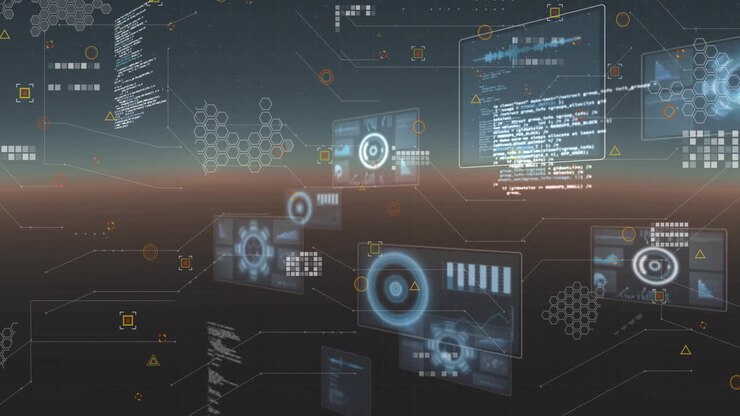 Animation of data processing on black background