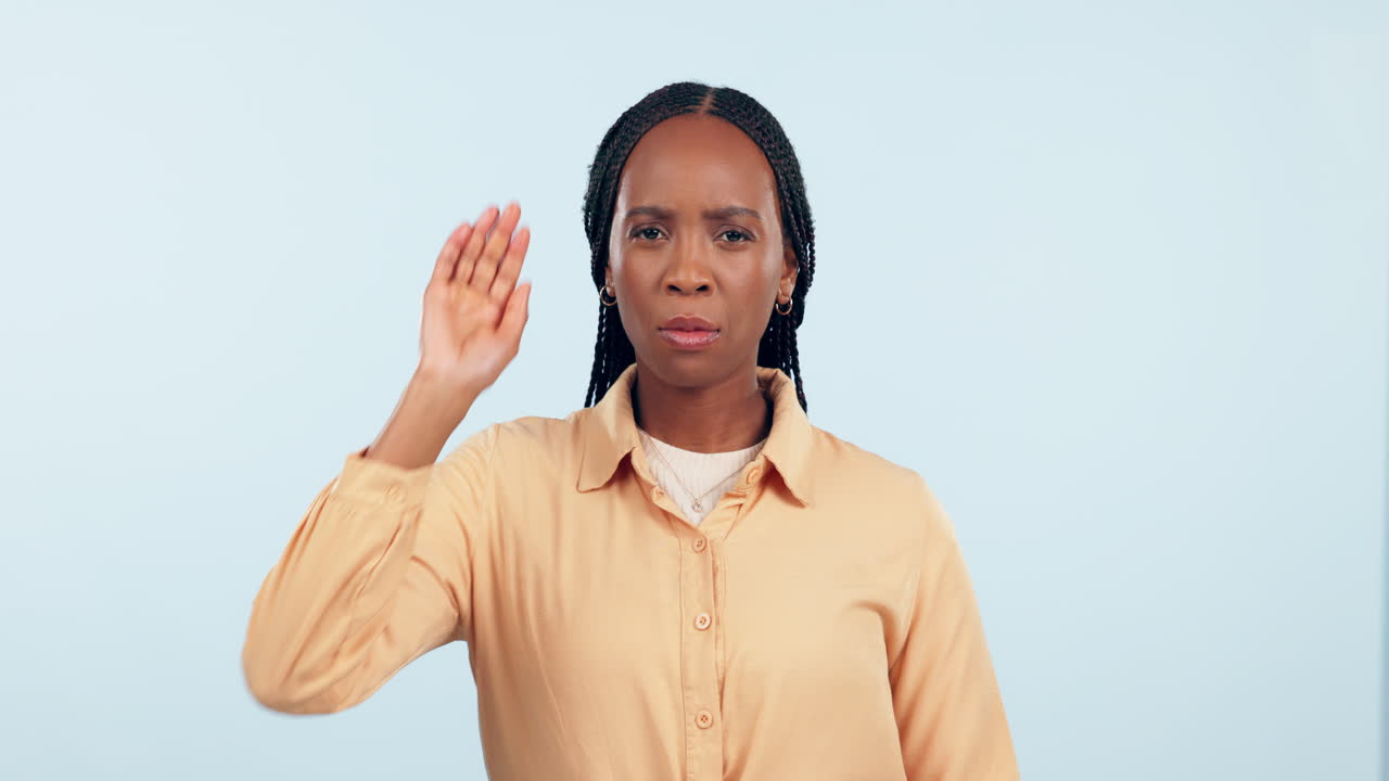 Stop, hand and no of woman face with palm