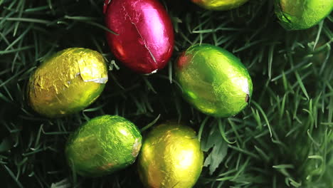 easter eggs packed in aluminium in the grass