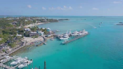 aerial drone view of bahamas compass cay marina with yachts