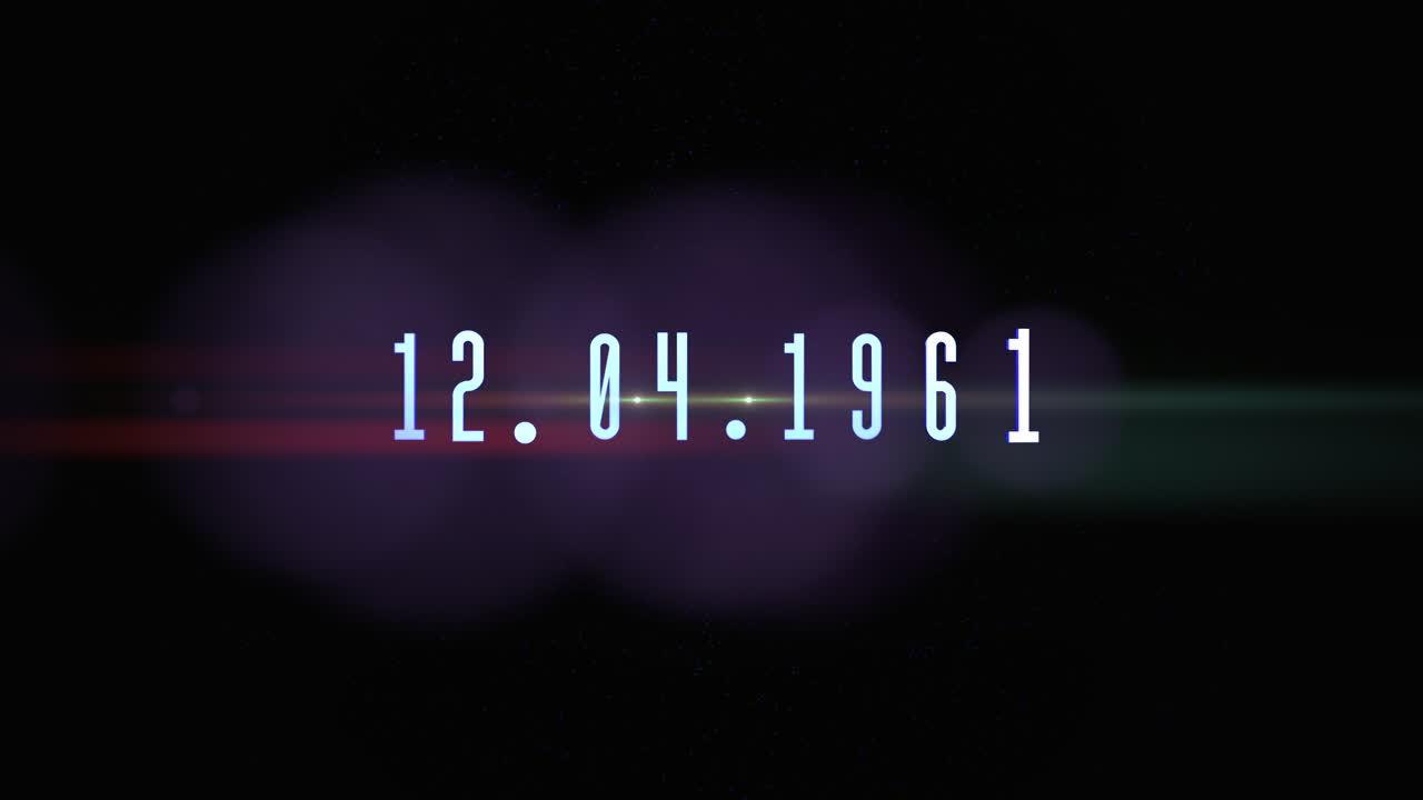 12.04.1961 with flash of stars and flash light on dark gradient