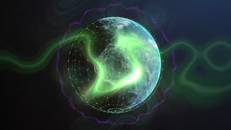 animation of globe with connections and green light trails