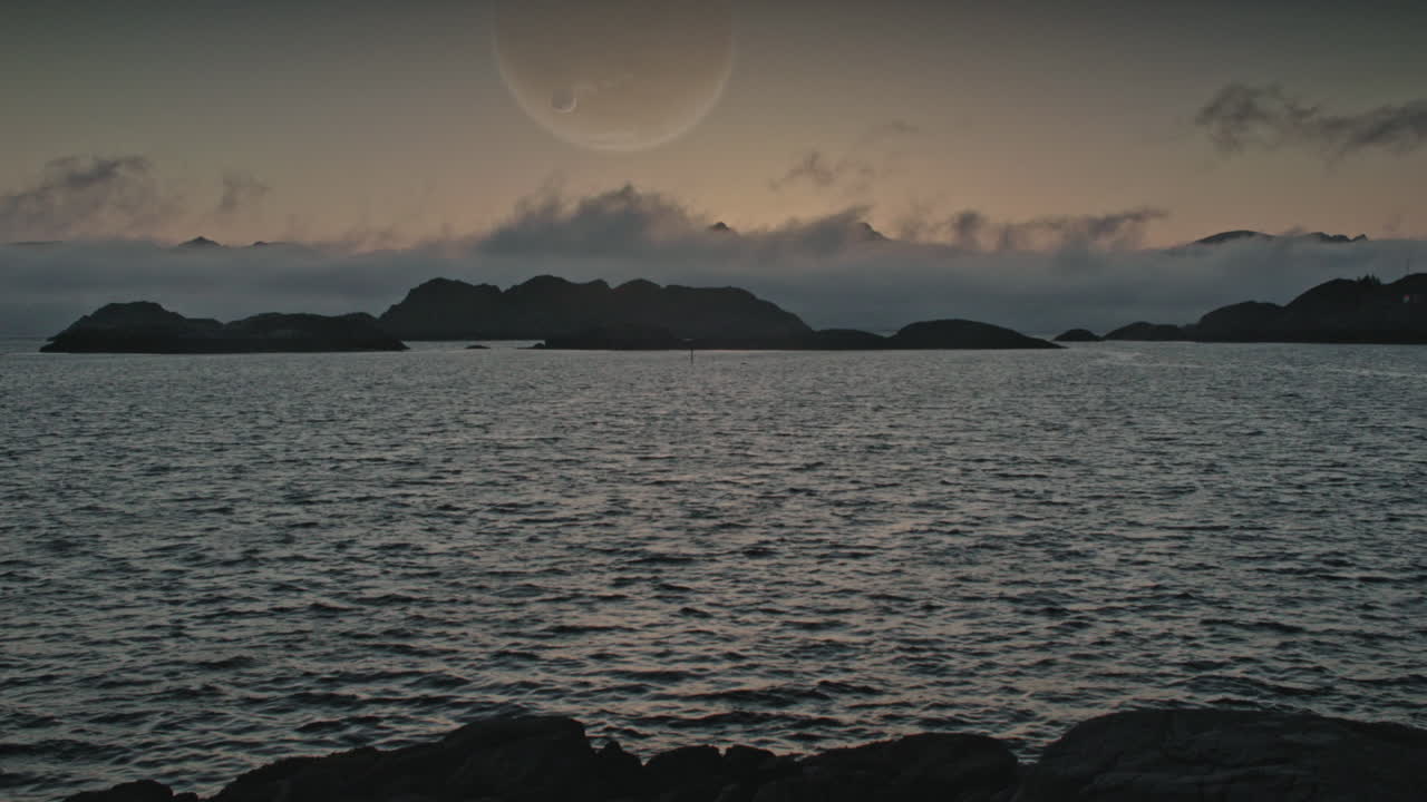 Alien Landscape with planet on the sky