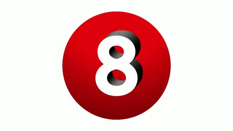 3d number 8 eight sign symbol animation motion graphics icon on red sphere on white background,cartoon video number for video elements