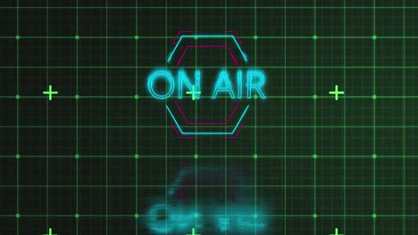 animation of on air neon text over green squares