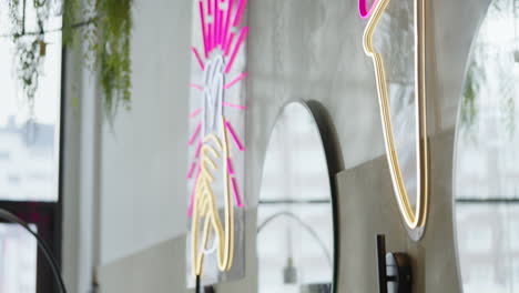 ice cream shop neon sign and interior decor