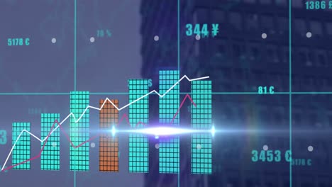 Animation-Der-Statistischen-Datenverarbeitung-über-Ein-Gitternetz-Vor-Einem-Hohen-Gebäude