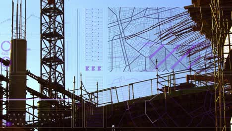Animation-of-interface-with-data-processing-against-time-lapse-of-a-construction-site