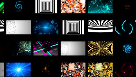 many different bright abstract wallpapers in black space, 3d rendering