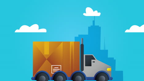 postal service animation with truck on the city