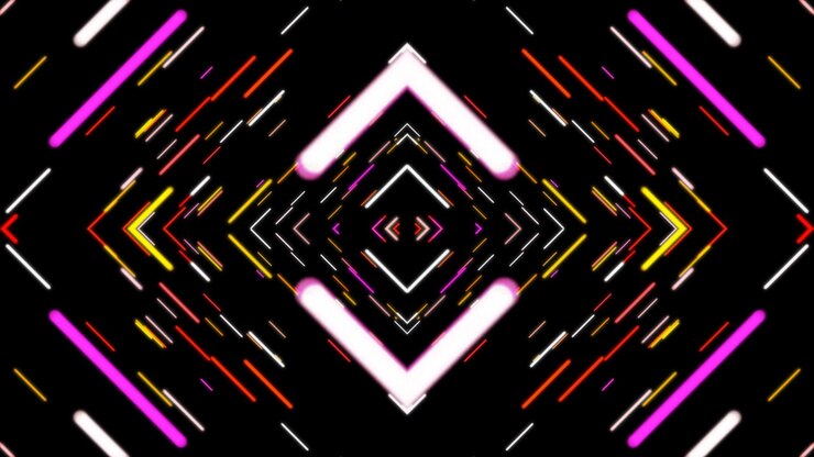Colorful Abstract Lines and Diamonds Pulsating on Black Background