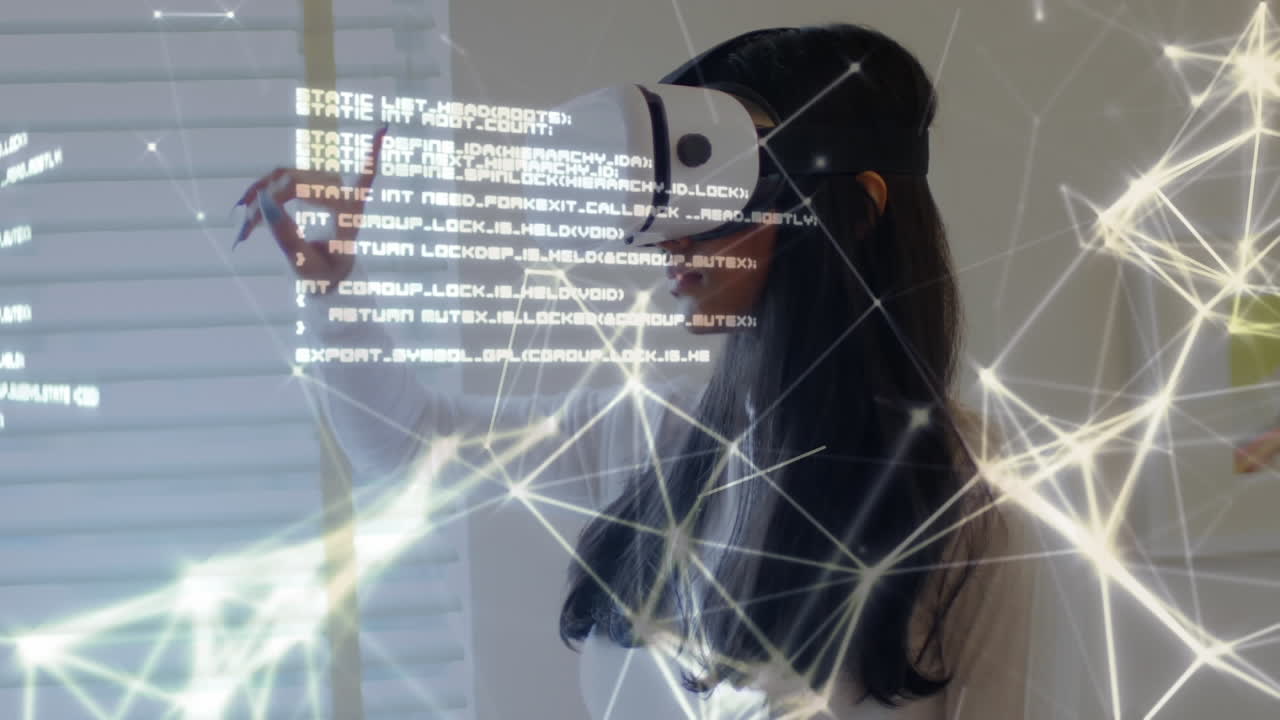 mujer deslizando en el aire mientras usa un auricular de realidad virtual