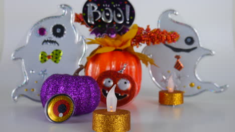 Decoración-De-Halloween,-Fondo-Y-Plantilla,-Ilustración-De-Celebración-De-Halloween-De-Estudio-Creativo,-Calabaza-Decorativa,-Silueta-Fantasma,-Velas-Y-Diseño-De-Dibujos-Animados-De-Otoño,-Arte-De-Decoración,-Truco-O-Trato