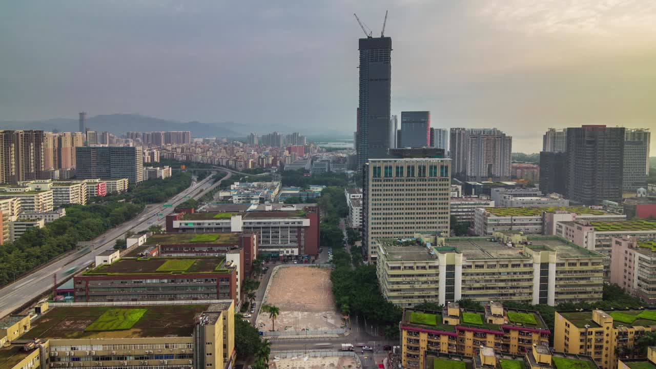 china luz del día ciudad de shenzen techo superior ronda panorama 4k lapso de tiempo