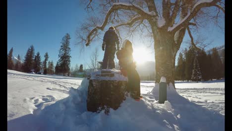 Kids-playing-in-the-snow-during-winter-4k