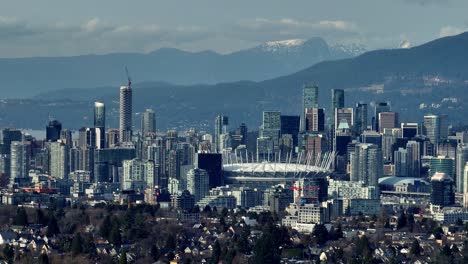 bc place stadium and downtown vancouver skyline in bc, canada
