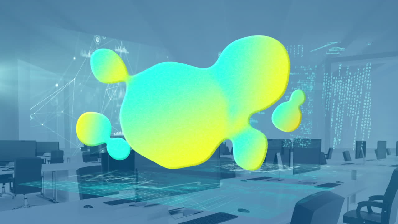 빈 사무실에서 블롭의 애니메이션과 데이터 처리