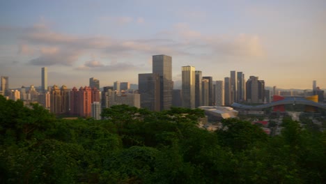 sunset time shenzhen city downtown park view point panorama 4k china