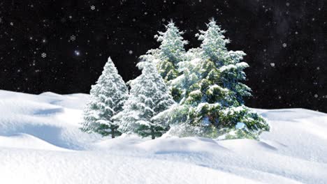 animated, christmas tree with snow and universe background