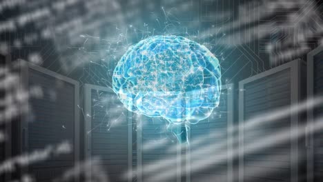 procesamiento de datos sobre el cerebro humano girando contra múltiples servidores informáticos
