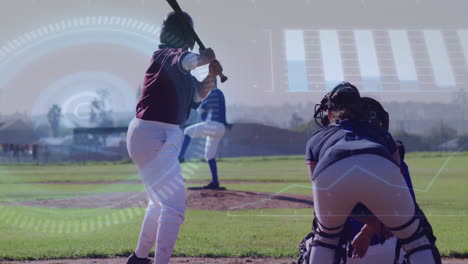 baseball players in action with digital data processing animation overlay