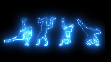 blue neon dancers on black background - looped