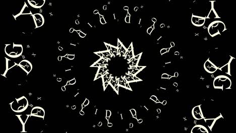 abstract background of rotating letters on black