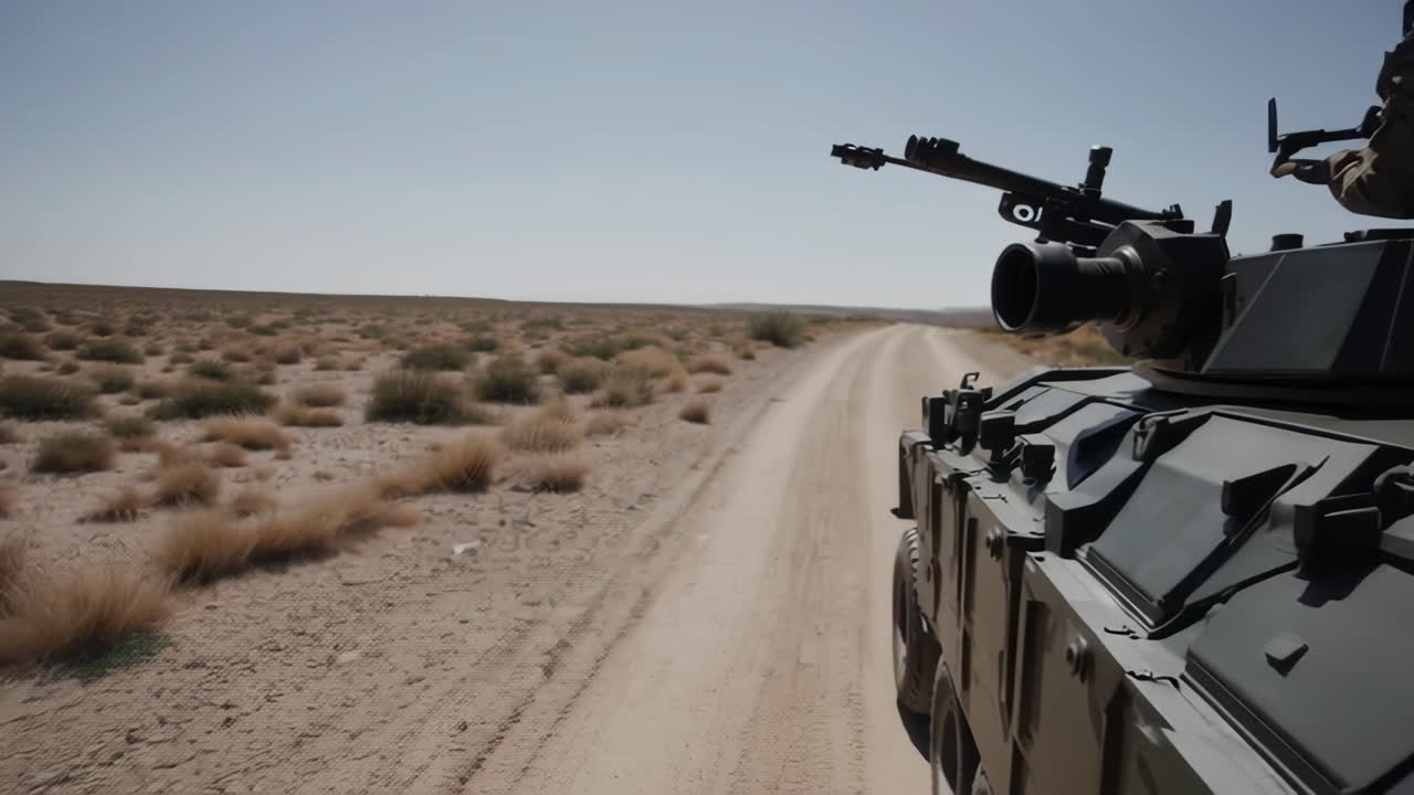 Desert Road with Military Vehicle