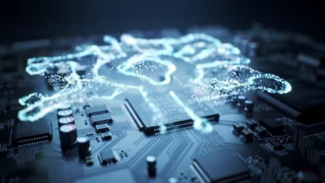 a stunning visualization of neural connections on a circuit board, merging technology and artificial intelligence to showcase the future of computing