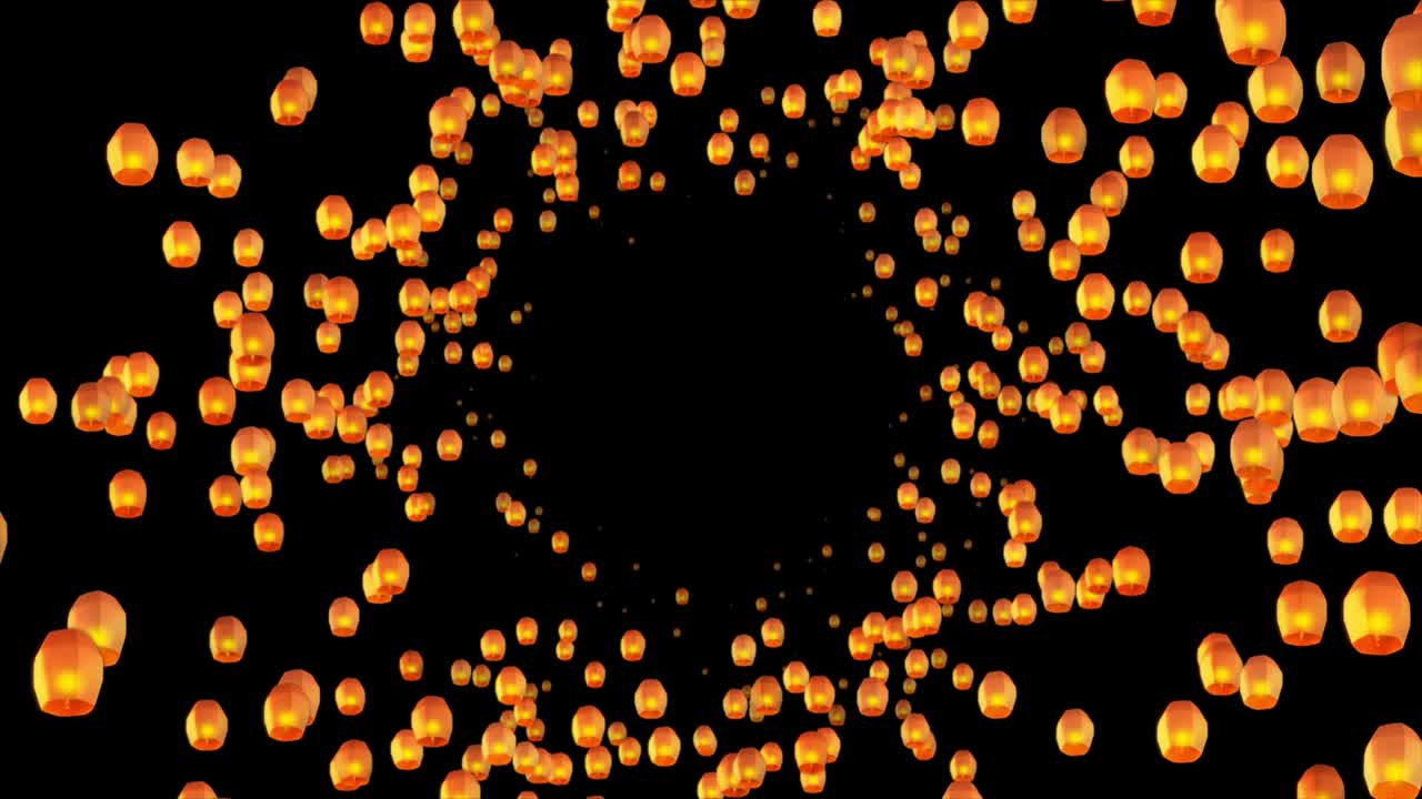 4k bucle quemando linternas de papel floral diya flotando en el cielo en las vacaciones de diwali