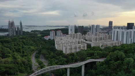 drone footage overlooking henderson waves and keppel bay, singapore