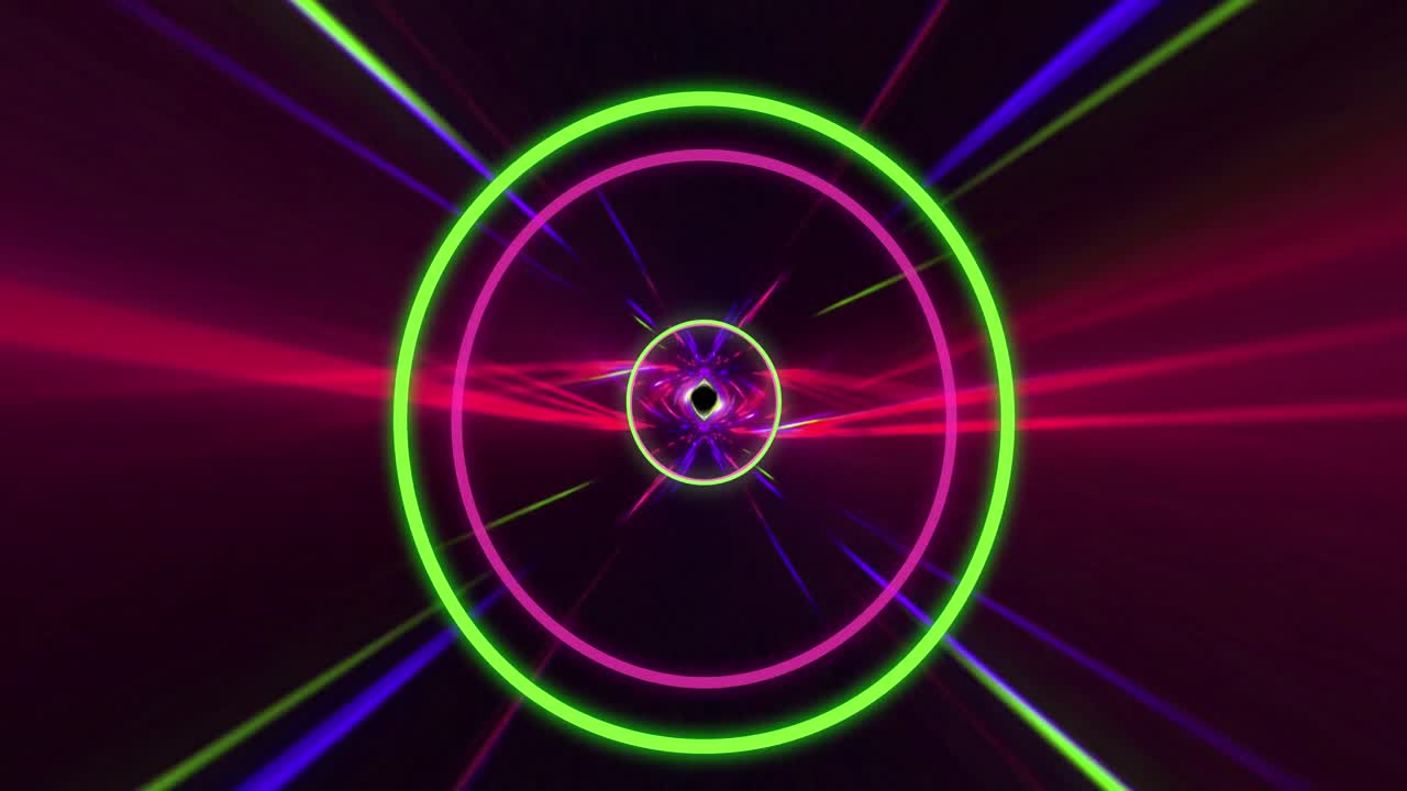 animazione di forme al neon e tunnel di tracce di luce incandescente di trasferimento di dati