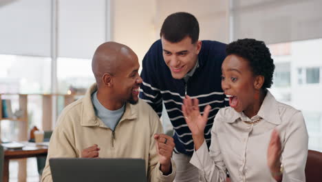 team celebrates business success
