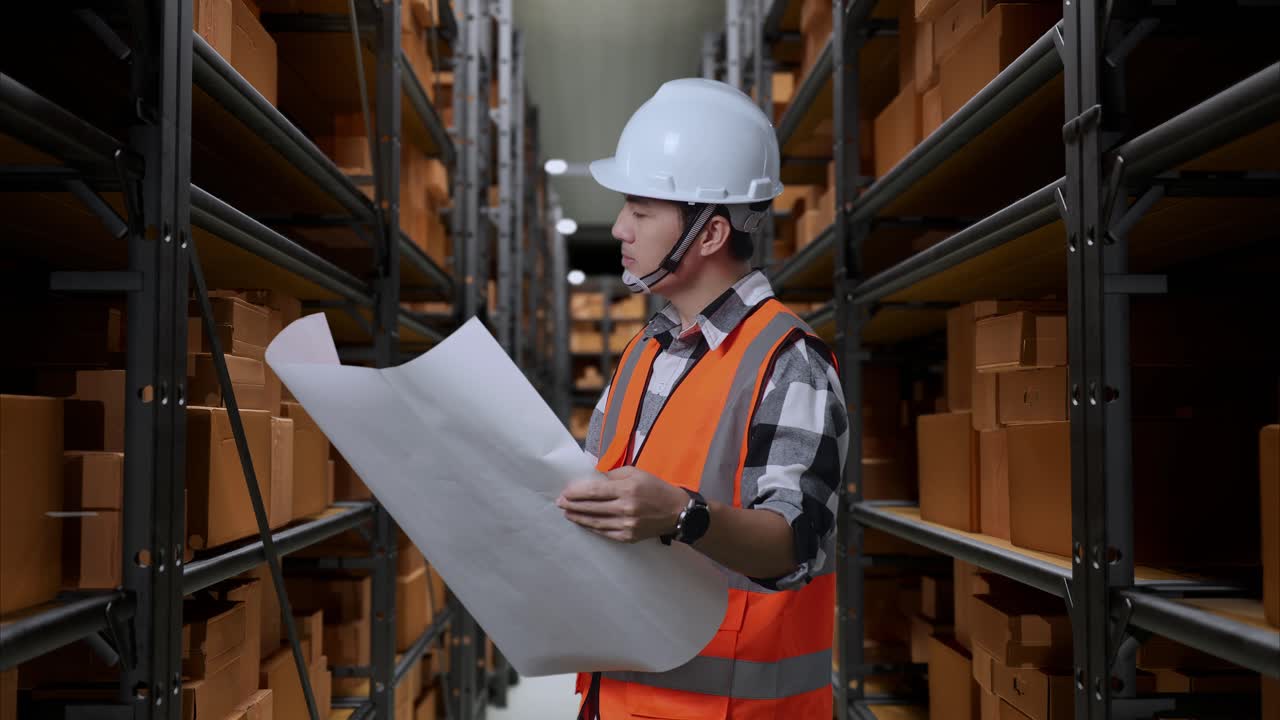 ingeniero de almacén revisando el plan