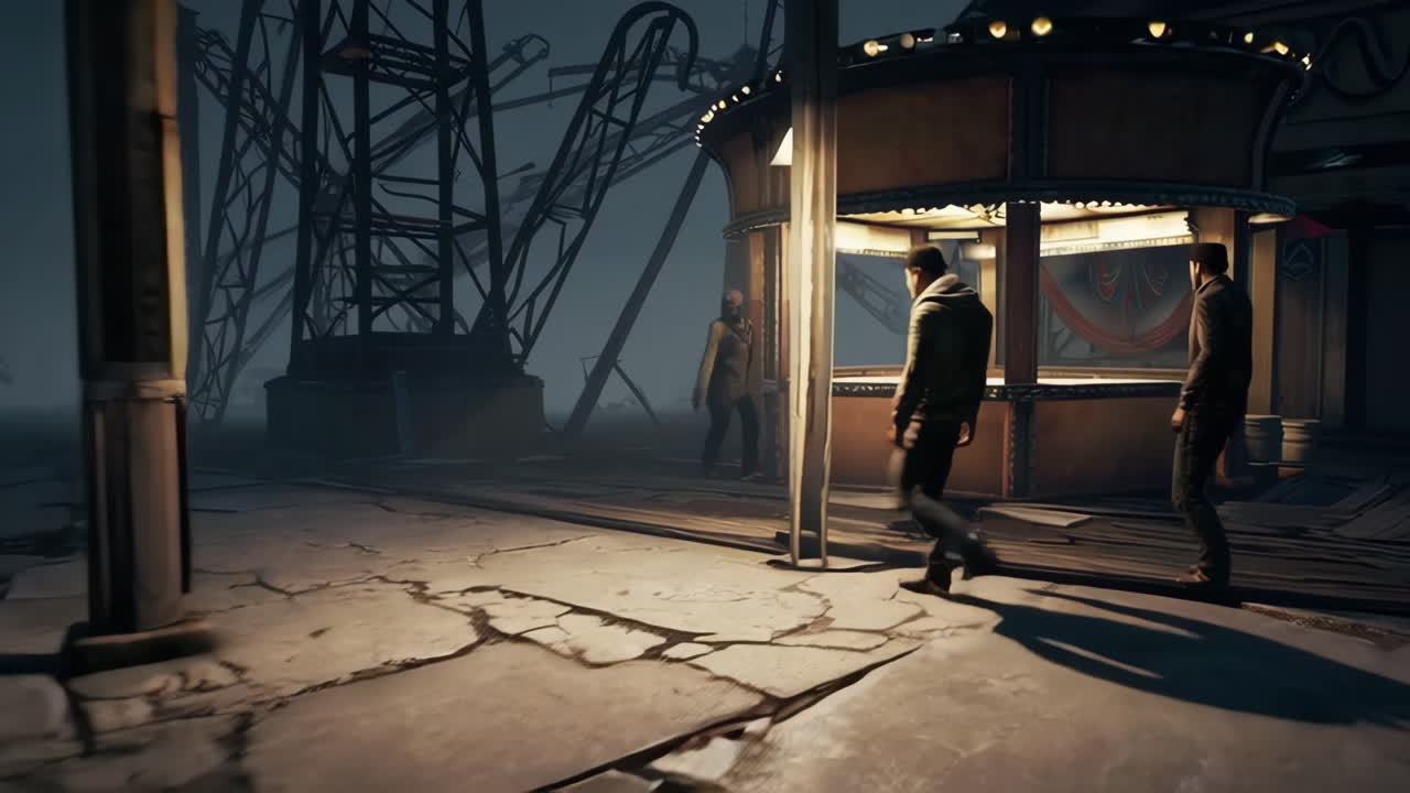 밤 에 버려진 놀이 공원