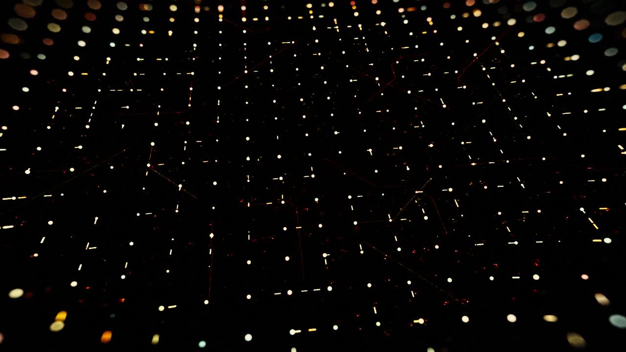 cuadrícula abstracta con líneas cortas estrechas que se mueven al azar de punto a punto. animación. superficie digital fluida dividida en cuadrados, bucle sin costuras