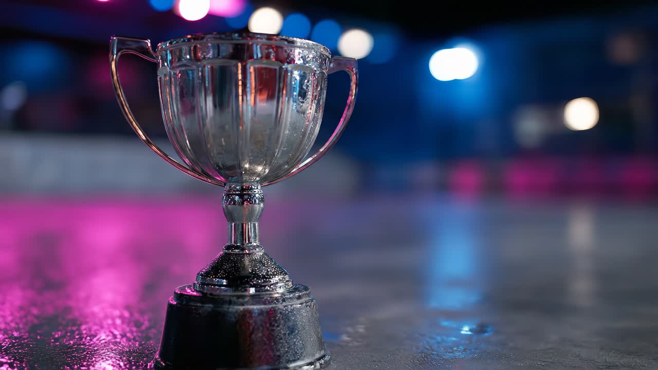 Trofeo argentato su superficie di ghiaccio lucida