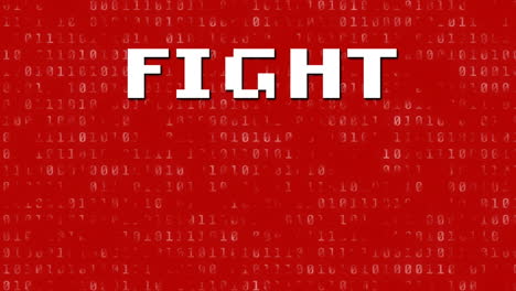 animación de texto de lucha sobre códigos binarios en bucle contra un fondo rojo.