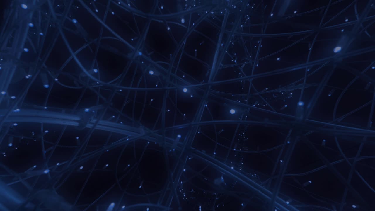 struttura metallica futuristica blu astratta che galleggia nello spazio