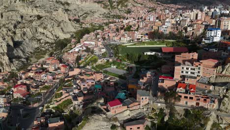 Drone-Aerial-view-of-La-Paz-capital-city-of-Bolivia-South-America