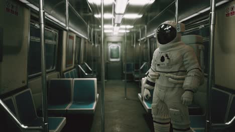 astronaut inside of the old non-modernized subway car in usa