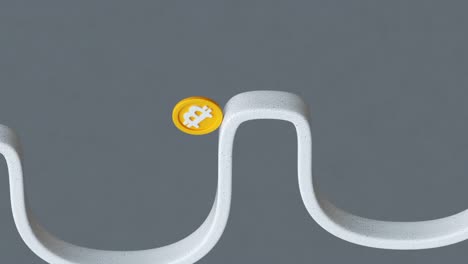 bitcoin on rollercoaster zigzag up ride seamless loop 3d render animation