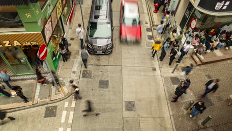 hong kong - 19 march 2025 : timelapse looking down onto a street scene in hong kong central