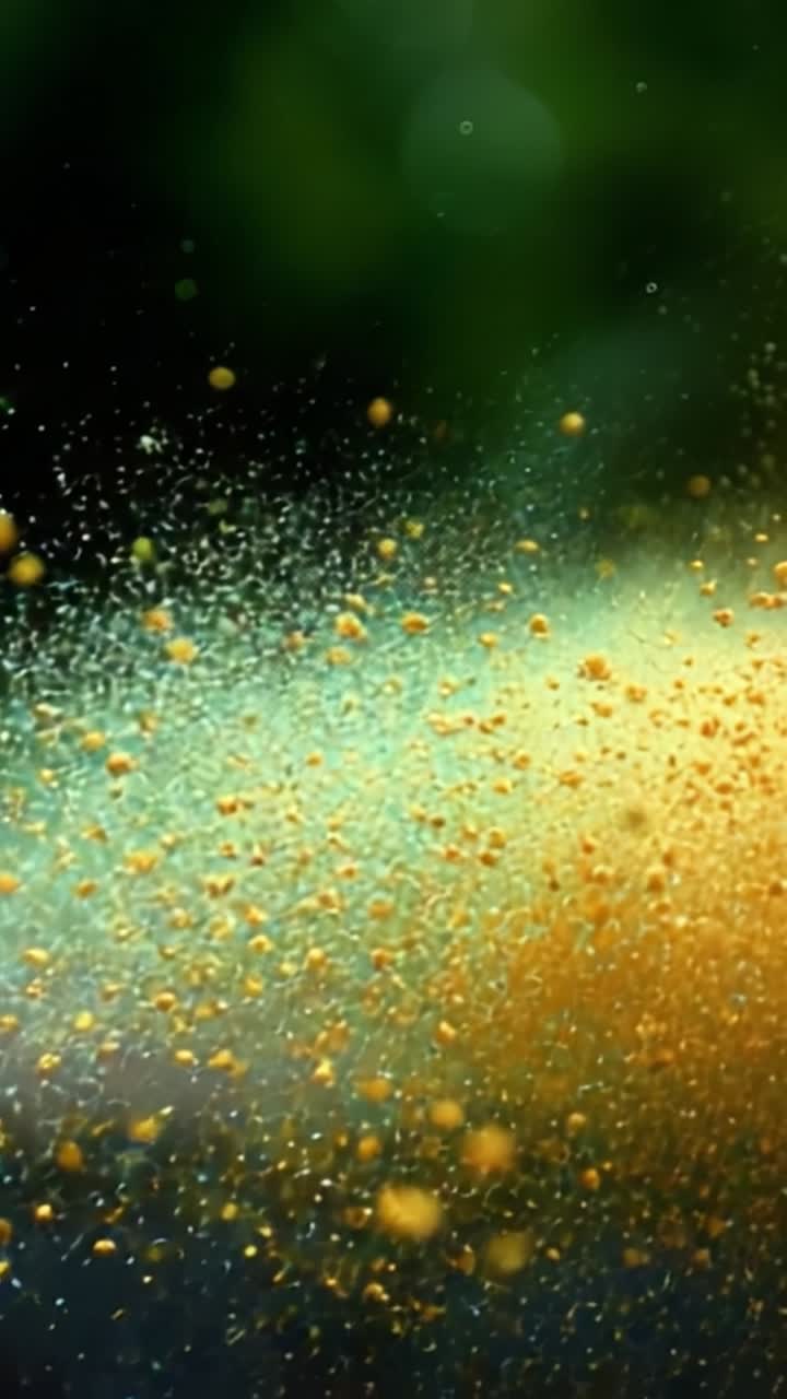 Particelle Vibranti Danzanti in una Cascata di Luce Colorata, Creando uno Spettacolo Visivo Mozzafiato di Spruzzi, Movimento e Arte Astratta in un Bellissimo Ambiente Esterno