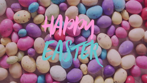 animación de feliz pascua sobre coloridos huevos de pascua
